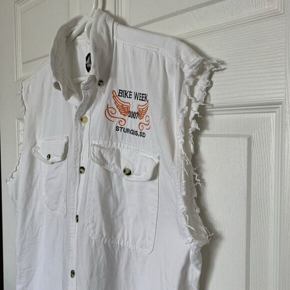 Sturgis Beach Bike Week 2007 Button Shirt Men’s XL Sleeveless White - Picture 4 of 11